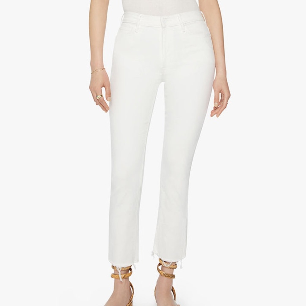 MOTHER Women's Mid rise Dazzler Crop Fray Size 27 White Jeans